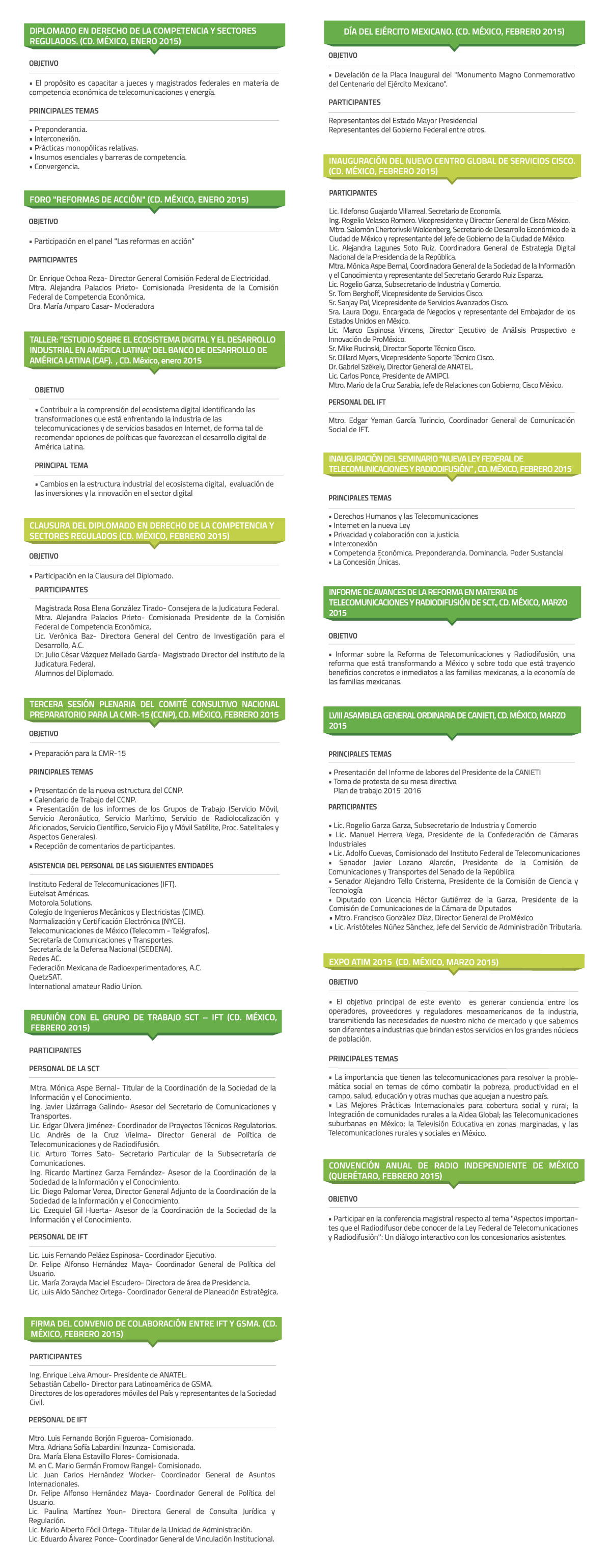 Tabla 24. Descripción de eventos nacionales del 1° Trimestre 201